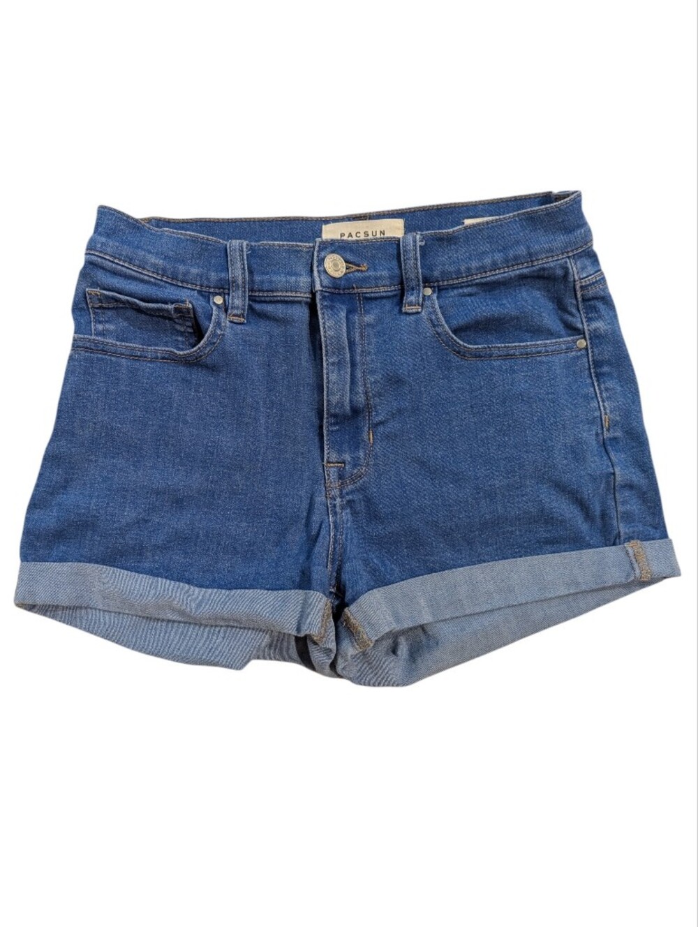 PACSUN The Shortie Blue Mid Rise Rolled-Hem Denim Shorts Size 27
